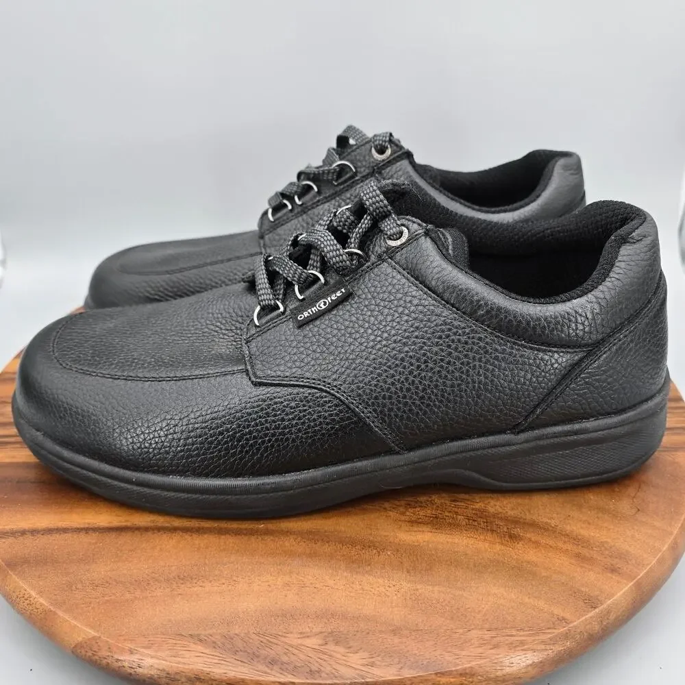 Orthofeet Shoes Mens 11 2E Wide Black Leather Comfort Orthopedic Walking Sneaker